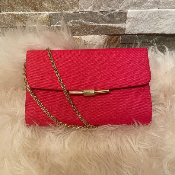 Vintage RODO Italy Red Clutch | Silk-Linen Purse, Brass Clasp + Chain Strap - Picture 9 of 13